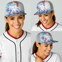 Hawaiian Tribal Manta Ray Baseball Net Cap Kakau Tattoo and Flowers Surfing Waves Pattern Ocean Color