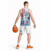 Hawaiian Tribal Manta Ray Basketball Jersey Kakau Tattoo and Flowers Surfing Waves Pattern Ocean Color LT03 - Polynesian Pride