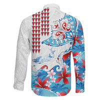 Hawaiian Tribal Manta Ray Family Matching Mermaid Dress and Hawaiian Shirt Kakau Tattoo and Flowers Surfing Waves Pattern Ocean Color LT03 - Polynesian Pride