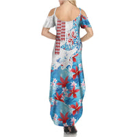 Hawaiian Tribal Manta Ray Family Matching Summer Maxi Dress and Hawaiian Shirt Kakau Tattoo and Flowers Surfing Waves Pattern Ocean Color LT03 - Polynesian Pride