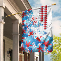 Hawaiian Tribal Manta Ray Garden Flag Kakau Tattoo and Flowers Surfing Waves Pattern Ocean Color LT03 House Flag Multicolor - Polynesian Pride