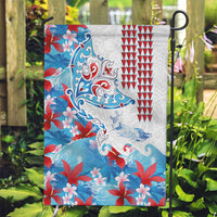 Hawaiian Tribal Manta Ray Garden Flag Kakau Tattoo and Flowers Surfing Waves Pattern Ocean Color LT03 Garden Flag Multicolor - Polynesian Pride