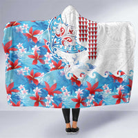 Hawaiian Tribal Manta Ray Hooded Blanket Kakau Tattoo and Flowers Surfing Waves Pattern Ocean Color LT03 One Size Multicolor - Polynesian Pride