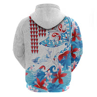 Hawaiian Tribal Manta Ray Hoodie Kakau Tattoo and Flowers Surfing Waves Pattern Ocean Color LT03 - Polynesian Pride