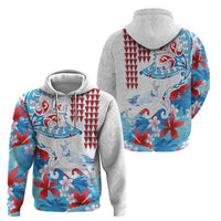 Hawaiian Tribal Manta Ray Hoodie Kakau Tattoo and Flowers Surfing Waves Pattern Ocean Color LT03 - Polynesian Pride