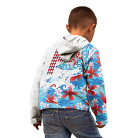 Hawaiian Tribal Manta Ray Kid Hoodie Kakau Tattoo and Flowers Surfing Waves Pattern Ocean Color LT03 - Polynesian Pride