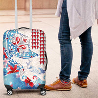 Hawaiian Tribal Manta Ray Luggage Cover Kakau Tattoo and Flowers Surfing Waves Pattern Ocean Color LT03 Multicolor - Polynesian Pride