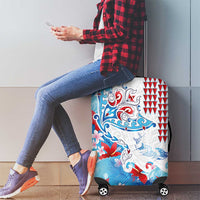 Hawaiian Tribal Manta Ray Luggage Cover Kakau Tattoo and Flowers Surfing Waves Pattern Ocean Color LT03 - Polynesian Pride