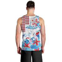 Hawaiian Tribal Manta Ray Men Tank Top Kakau Tattoo and Flowers Surfing Waves Pattern Ocean Color LT03 - Polynesian Pride