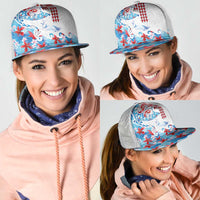 Hawaiian Tribal Manta Ray Mesh Trucker Cap Kakau Tattoo and Flowers Surfing Waves Pattern Ocean Color