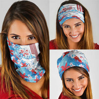 Hawaiian Tribal Manta Ray Neck Gaiter Kakau Tattoo and Flowers Surfing Waves Pattern Ocean Color LT03 - Polynesian Pride
