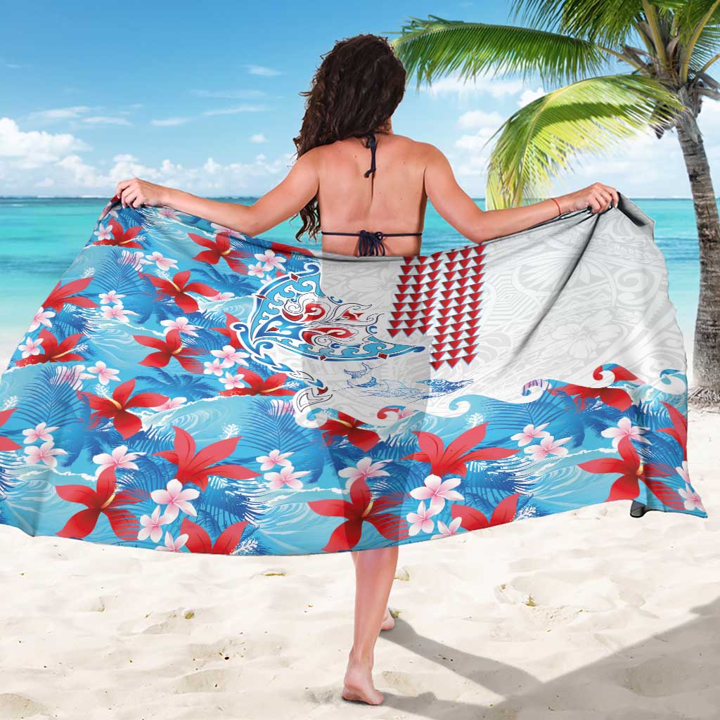 Hawaiian Tribal Manta Ray Sarong Kakau Tattoo and Flowers Surfing Waves Pattern Ocean Color LT03 - Polynesian Pride