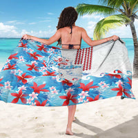 Hawaiian Tribal Manta Ray Sarong Kakau Tattoo and Flowers Surfing Waves Pattern Ocean Color LT03 - Polynesian Pride