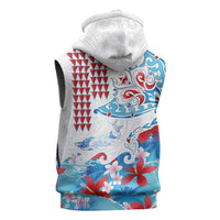 Hawaiian Tribal Manta Ray Sleeveless Hoodie Kakau Tattoo and Flowers Surfing Waves Pattern Ocean Color LT03 - Polynesian Pride