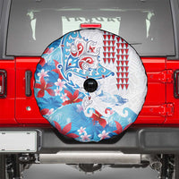 Hawaiian Tribal Manta Ray Spare Tire Cover Kakau Tattoo and Flowers Surfing Waves Pattern Ocean Color LT03 - Polynesian Pride