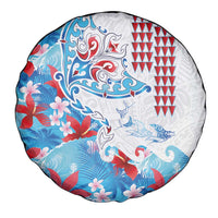 Hawaiian Tribal Manta Ray Spare Tire Cover Kakau Tattoo and Flowers Surfing Waves Pattern Ocean Color LT03 - Polynesian Pride