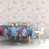 Hawaiian Tribal Manta Ray Tablecloth Kakau Tattoo and Flowers Surfing Waves Pattern Ocean Color