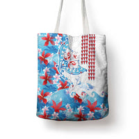 Hawaiian Tribal Manta Ray Tote Bag Kakau Tattoo and Flowers Surfing Waves Pattern Ocean Color LT03 - Polynesian Pride