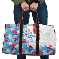 Hawaiian Tribal Manta Ray Travel Bag Kakau Tattoo and Flowers Surfing Waves Pattern Ocean Color LT03 Multicolor - Polynesian Pride