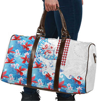 Hawaiian Tribal Manta Ray Travel Bag Kakau Tattoo and Flowers Surfing Waves Pattern Ocean Color LT03 - Polynesian Pride