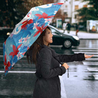 Hawaiian Tribal Manta Ray Umbrella Kakau Tattoo and Flowers Surfing Waves Pattern Ocean Color