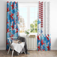 Hawaiian Tribal Manta Ray Window Curtain Kakau Tattoo and Flowers Surfing Waves Pattern Ocean Color