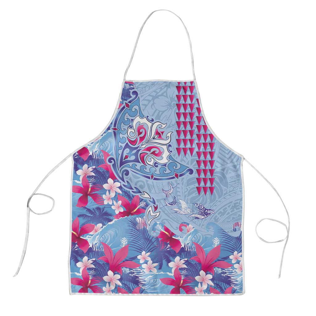 Hawaiian Tribal Manta Ray Apron Kakau Tattoo and Flowers Surfing Waves Pattern Soft Color