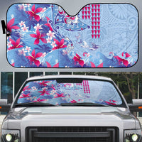 Hawaiian Tribal Manta Ray Auto Sun Shade Kakau Tattoo and Flowers Surfing Waves Pattern Soft Color LT03 Multicolor - Polynesian Pride