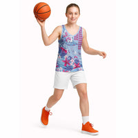 Hawaiian Tribal Manta Ray Basketball Jersey Kakau Tattoo and Flowers Surfing Waves Pattern Soft Color LT03 - Polynesian Pride