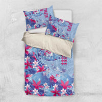 Hawaiian Tribal Manta Ray Bedding Set Kakau Tattoo and Flowers Surfing Waves Pattern Soft Color LT03 US Twin 172cm x 218cm Multicolor - Polynesian Pride