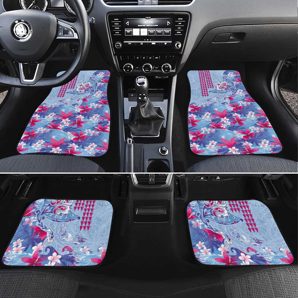 Hawaiian Tribal Manta Ray Car Mats Kakau Tattoo and Flowers Surfing Waves Pattern Soft Color