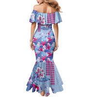 Hawaiian Tribal Manta Ray Family Matching Mermaid Dress and Hawaiian Shirt Kakau Tattoo and Flowers Surfing Waves Pattern Soft Color LT03 - Polynesian Pride