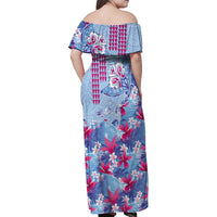 Hawaiian Tribal Manta Ray Family Matching Off Shoulder Maxi Dress and Hawaiian Shirt Kakau Tattoo and Flowers Surfing Waves Pattern Soft Color LT03 - Polynesian Pride