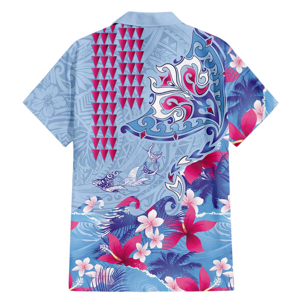 Hawaiian Tribal Manta Ray Family Matching Short Sleeve Bodycon Dress and Hawaiian Shirt Kakau Tattoo and Flowers Surfing Waves Pattern Soft Color LT03 - Polynesian Pride