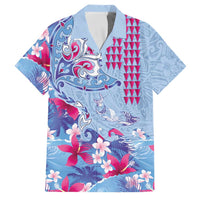 Hawaiian Tribal Manta Ray Family Matching Summer Maxi Dress and Hawaiian Shirt Kakau Tattoo and Flowers Surfing Waves Pattern Soft Color LT03 Dad's Shirt - Short Sleeve Multicolor - Polynesian Pride