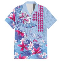 Hawaiian Tribal Manta Ray Hawaiian Shirt Kakau Tattoo and Flowers Surfing Waves Pattern Soft Color LT03 Multicolor - Polynesian Pride