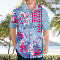 Hawaiian Tribal Manta Ray Hawaiian Shirt Kakau Tattoo and Flowers Surfing Waves Pattern Soft Color LT03 - Polynesian Pride