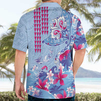 Hawaiian Tribal Manta Ray Hawaiian Shirt Kakau Tattoo and Flowers Surfing Waves Pattern Soft Color LT03 - Polynesian Pride