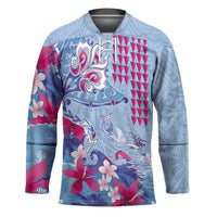 Hawaiian Tribal Manta Ray Hockey Jersey Kakau Tattoo and Flowers Surfing Waves Pattern Soft Color LT03 Unisex Multicolor - Polynesian Pride