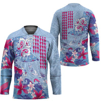 Hawaiian Tribal Manta Ray Hockey Jersey Kakau Tattoo and Flowers Surfing Waves Pattern Soft Color LT03 - Polynesian Pride