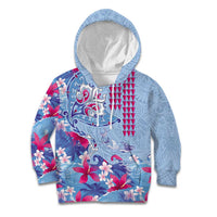Hawaiian Tribal Manta Ray Kid Hoodie Kakau Tattoo and Flowers Surfing Waves Pattern Soft Color LT03 Hoodie Multicolor - Polynesian Pride