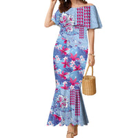 Hawaiian Tribal Manta Ray Mermaid Dress Kakau Tattoo and Flowers Surfing Waves Pattern Soft Color LT03 Women Multicolor - Polynesian Pride