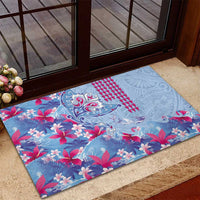 Hawaiian Tribal Manta Ray Rubber Doormat Kakau Tattoo and Flowers Surfing Waves Pattern Soft Color