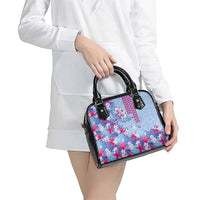 Hawaiian Tribal Manta Ray Shoulder Handbag Kakau Tattoo and Flowers Surfing Waves Pattern Soft Color