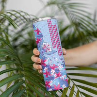 Hawaiian Tribal Manta Ray Skinny Tumbler Kakau Tattoo and Flowers Surfing Waves Pattern Soft Color LT03 - Polynesian Pride