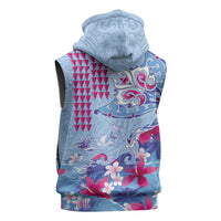 Hawaiian Tribal Manta Ray Sleeveless Zip Hoodie Kakau Tattoo and Flowers Surfing Waves Pattern Soft Color LT03 - Polynesian Pride