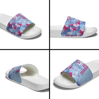 Hawaiian Tribal Manta Ray Slide Sandals Kakau Tattoo and Flowers Surfing Waves Pattern Soft Color