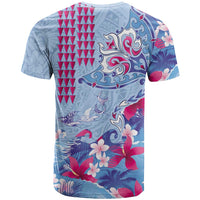 Hawaiian Tribal Manta Ray T Shirt Kakau Tattoo and Flowers Surfing Waves Pattern Soft Color LT03 - Polynesian Pride