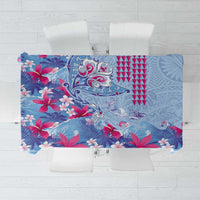 Hawaiian Tribal Manta Ray Tablecloth Kakau Tattoo and Flowers Surfing Waves Pattern Soft Color