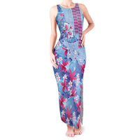 Hawaiian Tribal Manta Ray Tank Maxi Dress Kakau Tattoo and Flowers Surfing Waves Pattern Soft Color LT03 Women Multicolor - Polynesian Pride